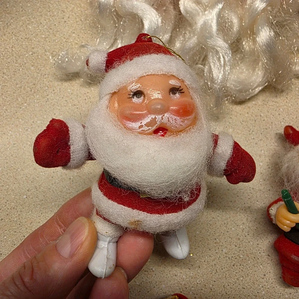Lot of Vintage Santa Christmas Ornaments 9pc Red White Mid Century Retro, Rubber